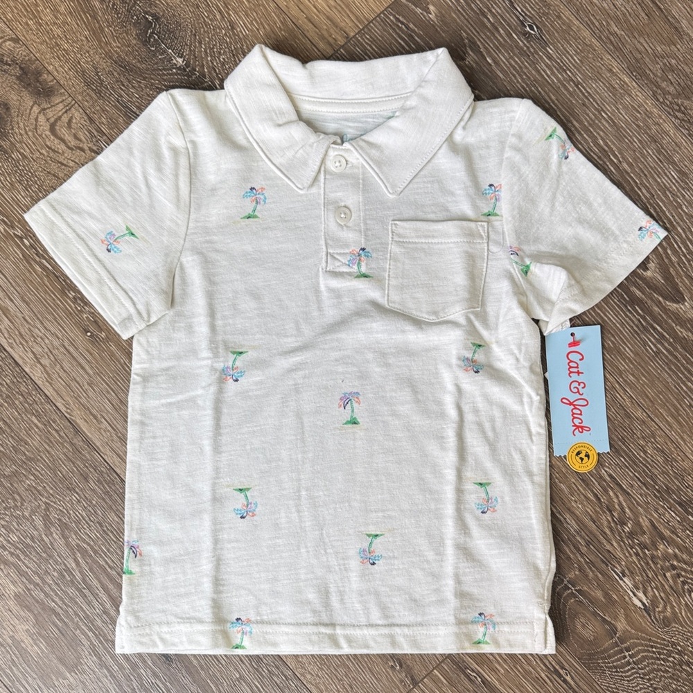 Cat & Jack Cream Polo with Tiny Palm Tree Embroidery NEW WITH TAGS